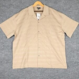 FOREVER 21 Men Taupe Textured Pattern Short Sleeve Button Up Shirt XXL